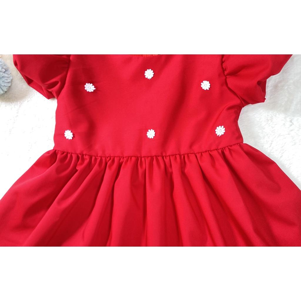 Đầm bé gái hàng thiết kế màu đỏ phối bông tuyết chơi Noel, chơi tết size từ từ 1-8 tuổi