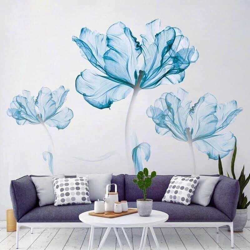 Decal dán tường ba cây hoa xanh