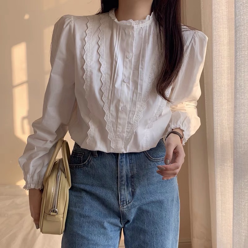Áo sơ mi nữ kiểu hàn quốc phối viền ren