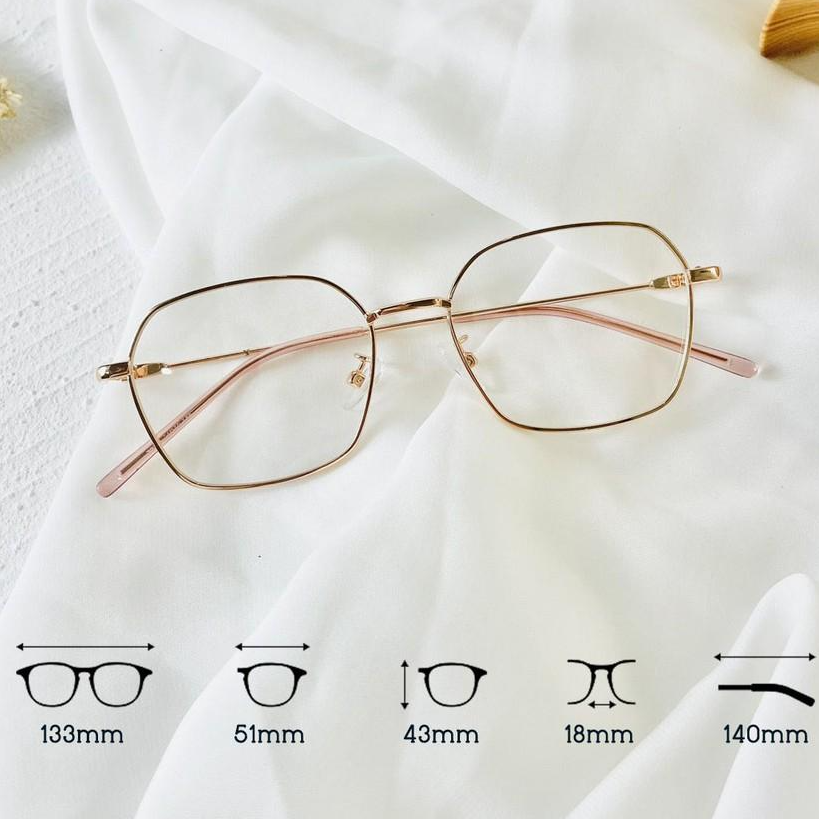 Kính gọng mảnh vuông đa giác nam nữ Emilie eyewear chất liệu kim loại phụ kiện thời trang 72328