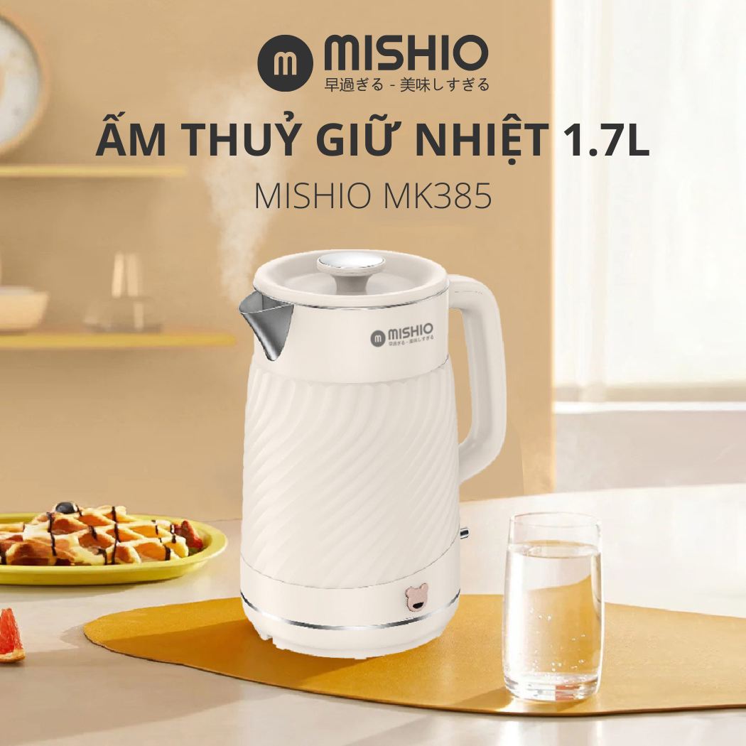 Ấm thuỷ giữ nhiệt 1.7 Lít Mishio MK385 inox 304 - hàng chính hãng