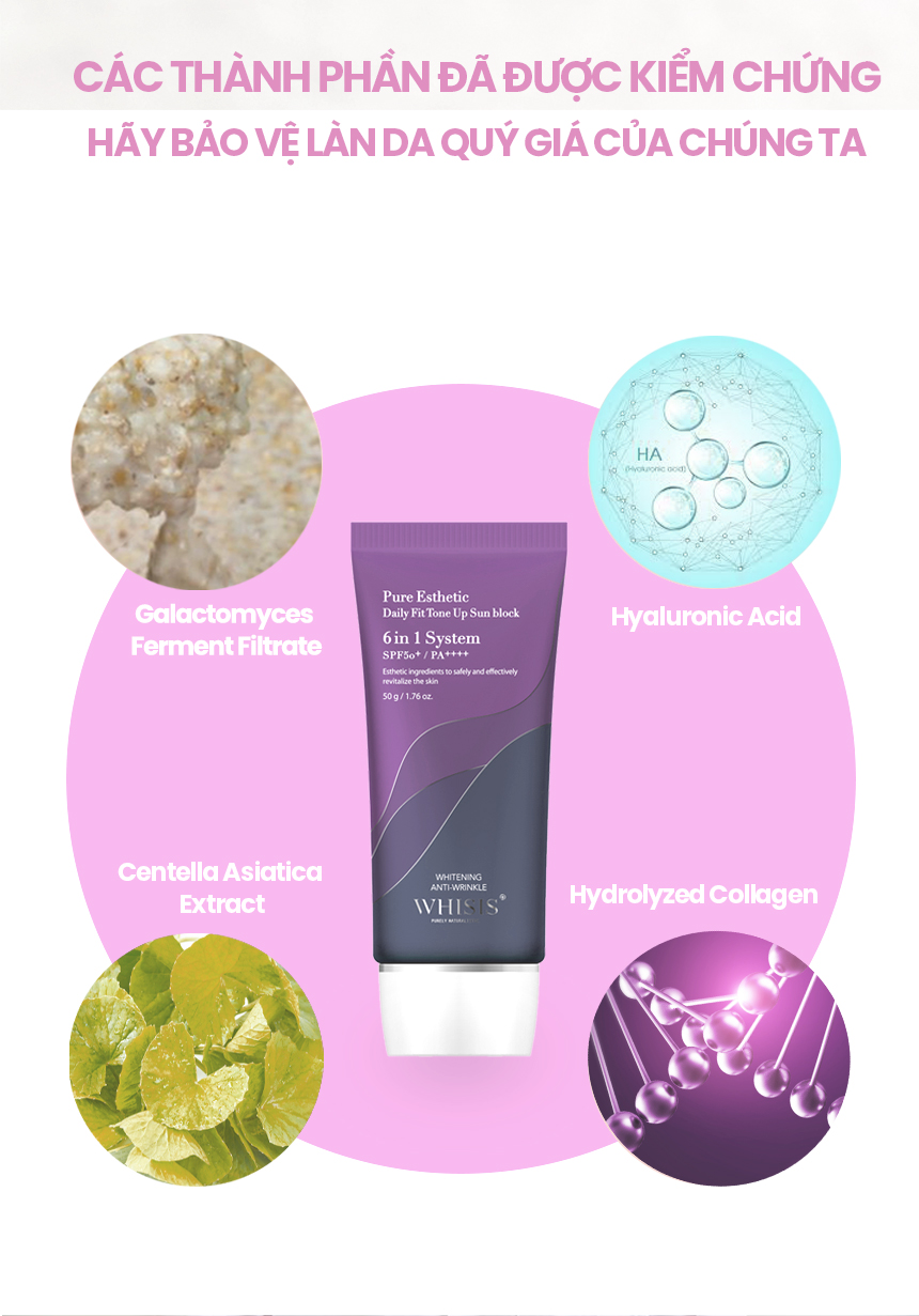 Kem Chống Nắng Nâng Tone WHISIS Pure Esthetic Daily Fit Tone Up Sun Block 50g