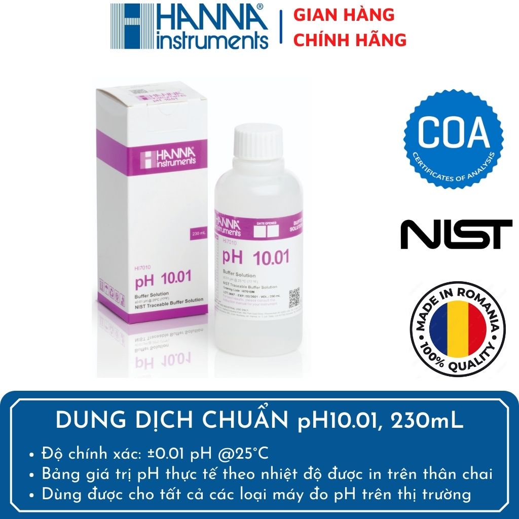 Dung Dịch Hiệu Chuẩn pH 10.01, Chai 250mL  HI7010M