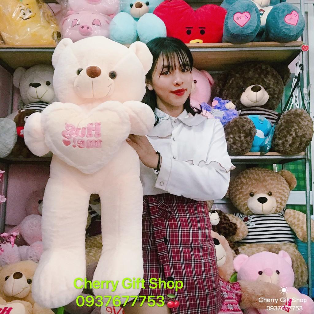 Gấu Bông Teddy Ôm Tim Cao Cấp 90cm Ảnh Shop Chụp