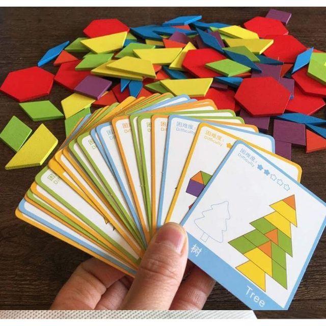 Ghép hình Pattern Blocks 155 miếng ghép + 24 thẻ