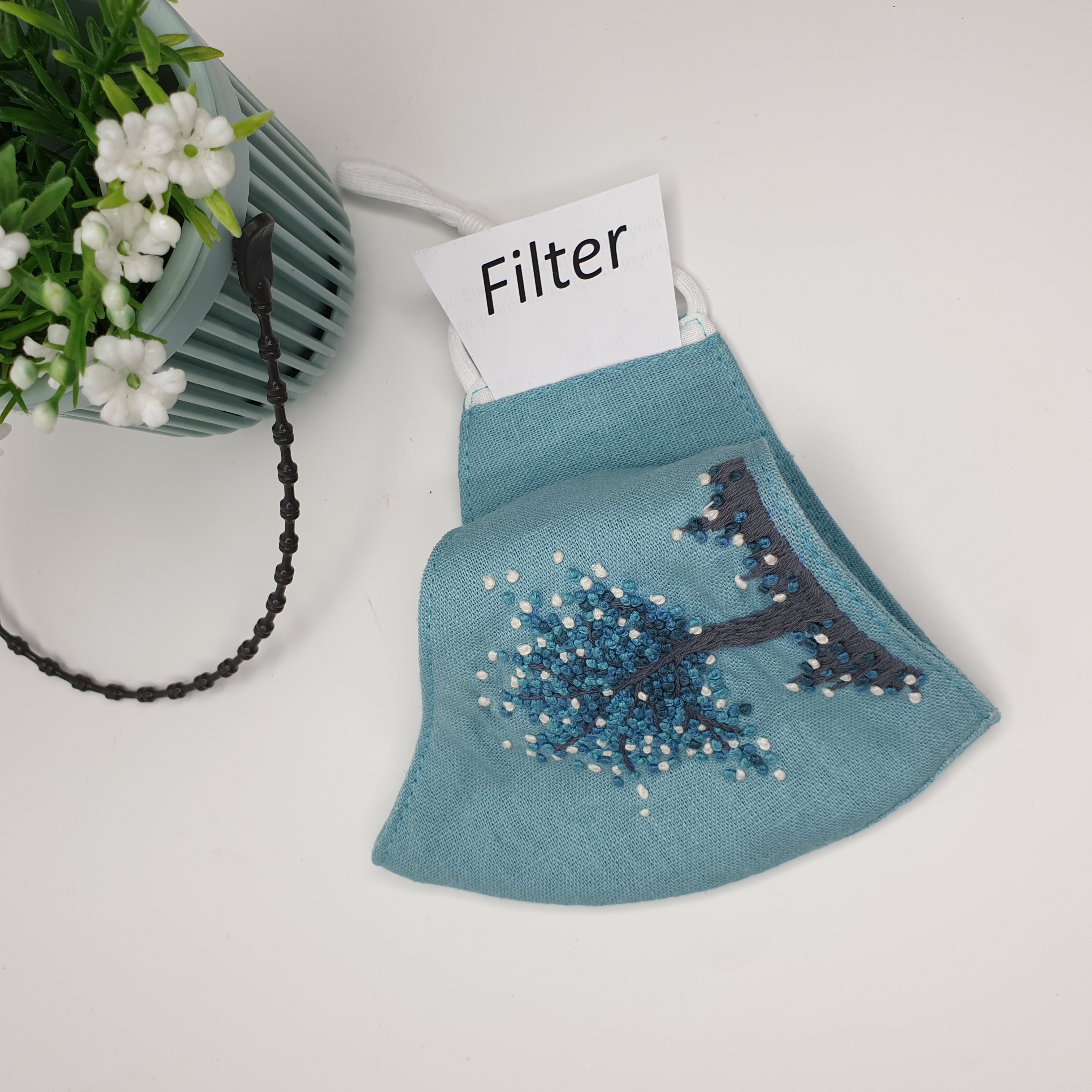 Khẩu trang thêu tay vải linen JL172X