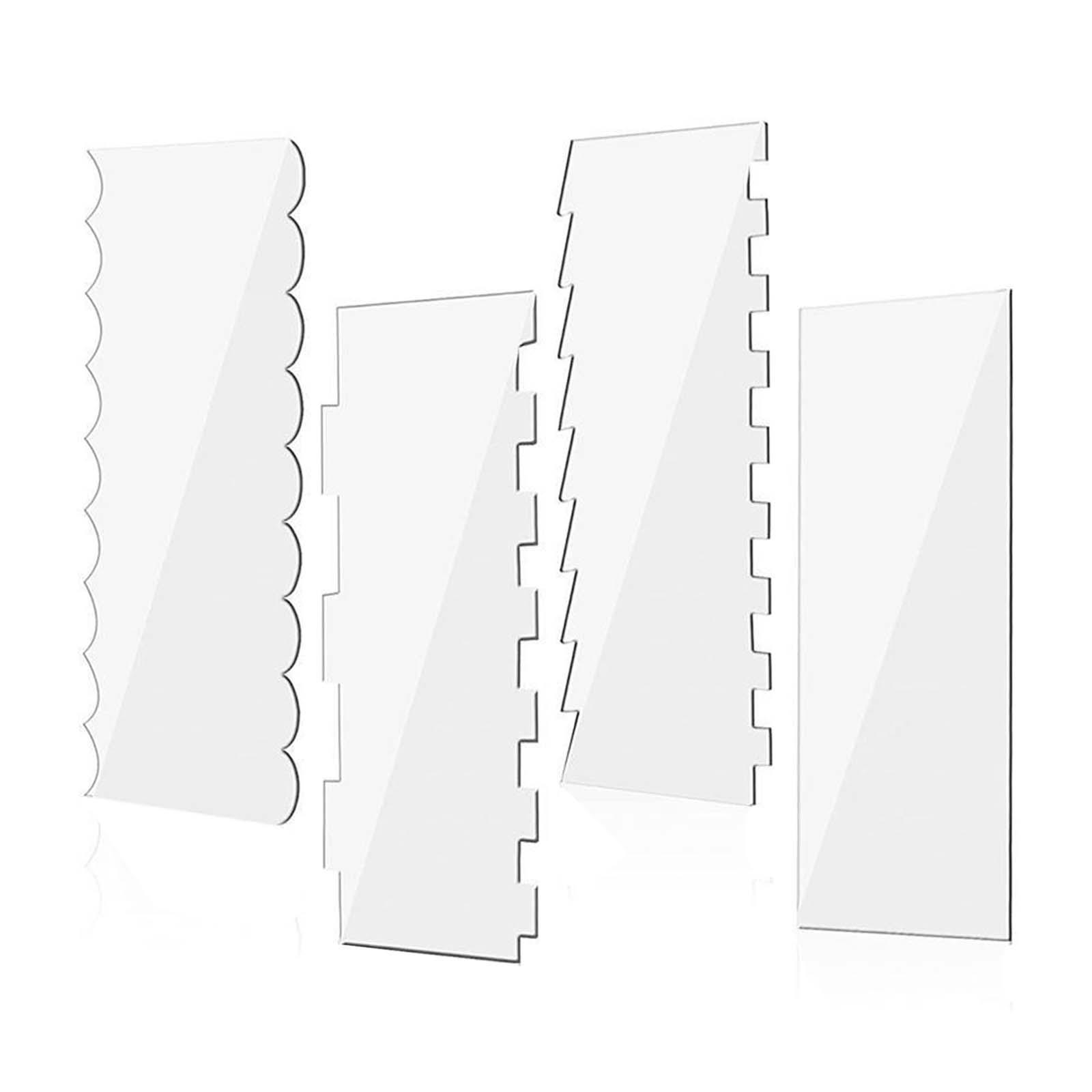 4 Pieces Large Acrylic Cake Tool Cake Comb Frosting Baking Tools Cake Icing Decorating Comb Pastry Cutter Clear for Wedding Party