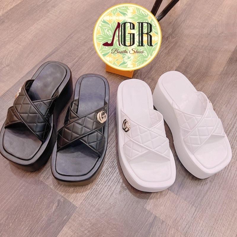 Dép xuồng quai X khoá G đan nổi cao 7 cm