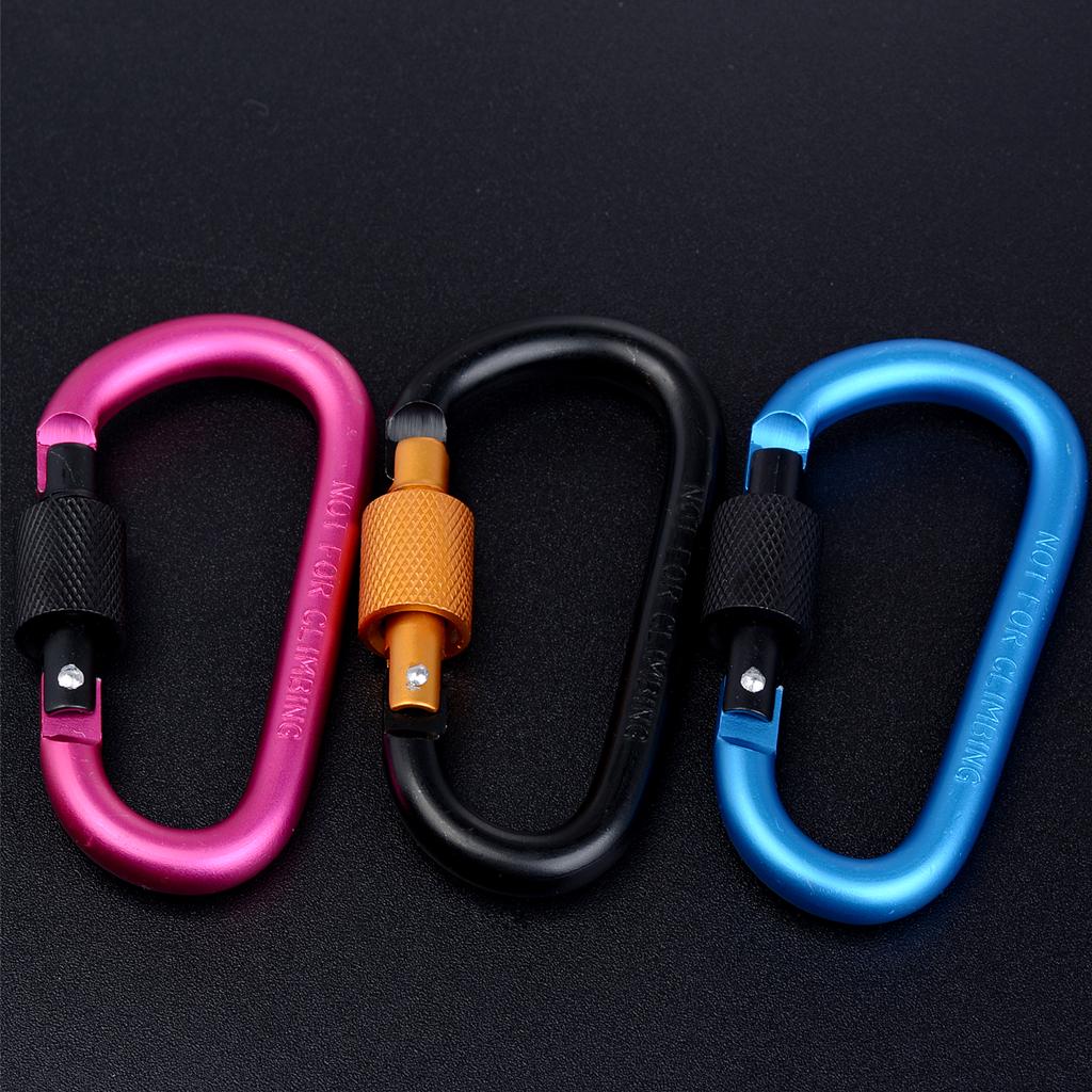 10Pieces D Ring Carabiner Screw Lock Climbing Buckle Snap Spring Clip Aluminum Alloy Hook Keychain for Camping Outdoor Activity