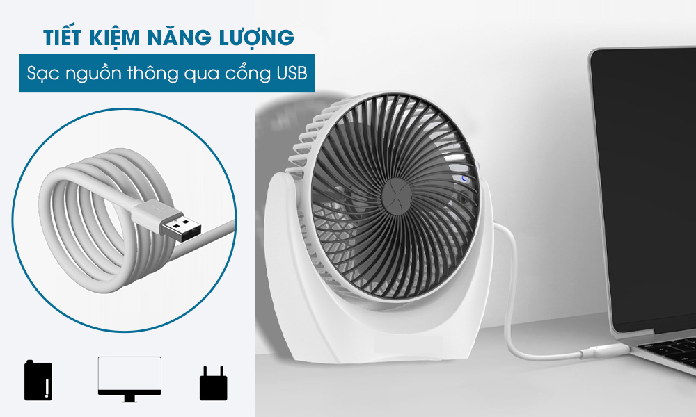 Quạt mini để bàn tiện lợi, không gây tiếng ồn, xoay linh hoạt 210 độ, tiết kiệm, nhỏ gọn, êm ái