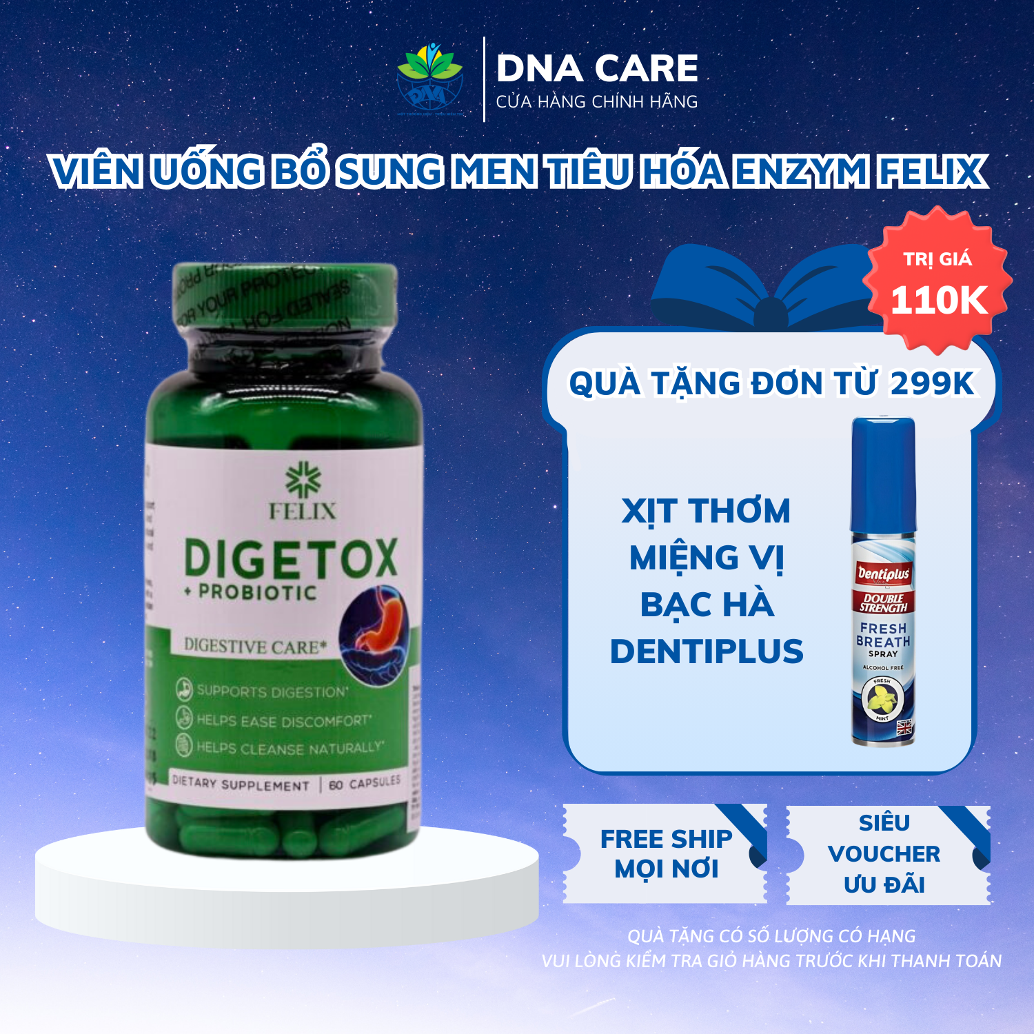 Viên uống bổ sung men tiêu hóa Enzym Digetox Probiotic hộp 60 viên