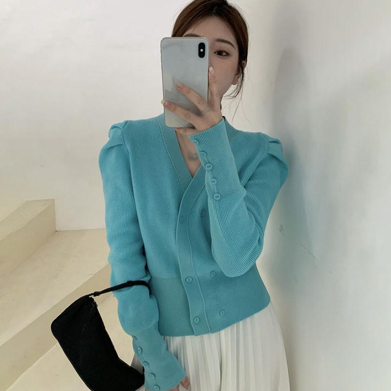 Áo cardigan dáng ôm cổ chữ V thanh lịch cho nữ