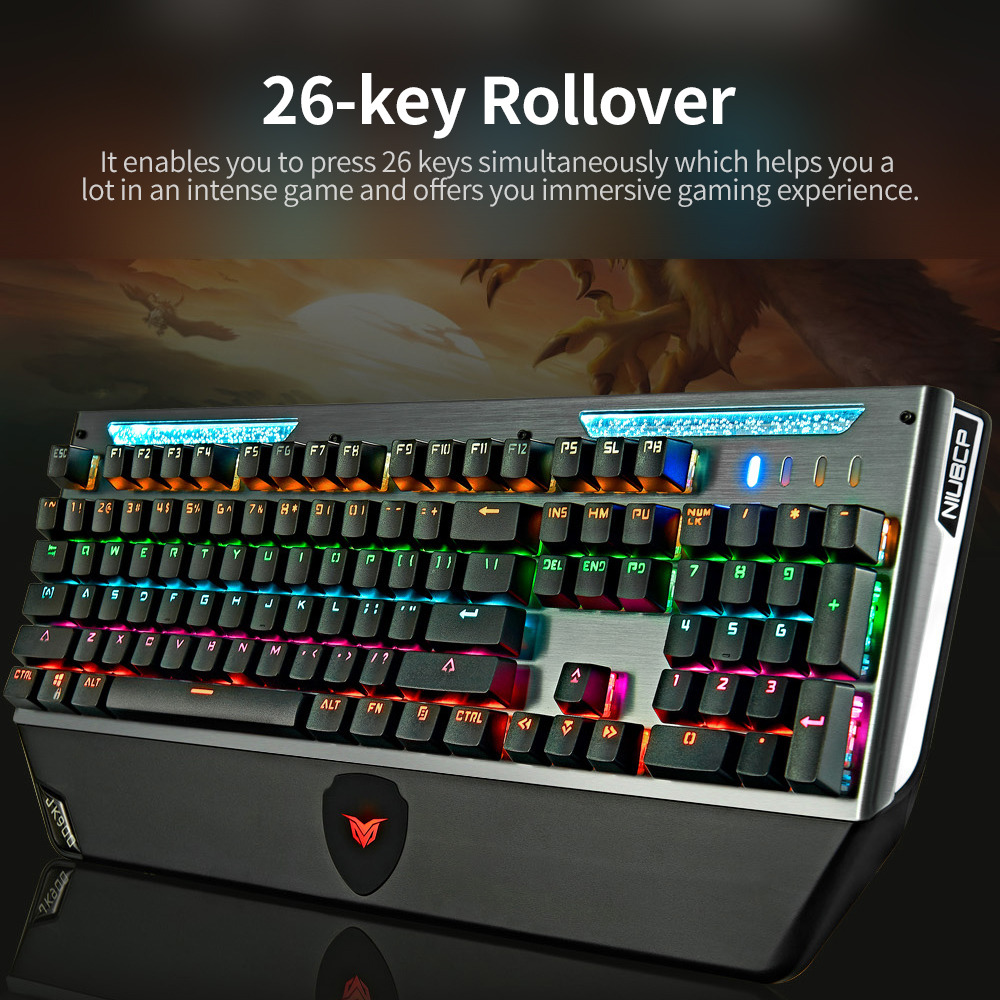 Bàn phím cơ Bcaklit RGB có dây 26 phím Rollover/ Phím kết hợp đa chức năng / Double Shot Keycaps / Công tắc màu xanh lam