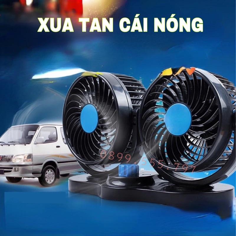 Quạt đôi mini đa năng xoay 360 độ công suất lớn dùng trên ô tô xe hơi xe tải nguồn điện 12v và 24v