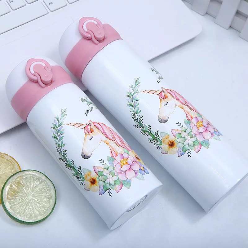 HOTBình giữ nhiệt nắp bật INOX 304 họa tiết siêu đáng yêu - An toàn cho bé dung tích 500ml