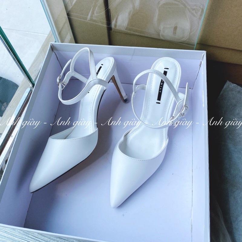 CG99 - Giày cao gót da lì bít mũi hở gót, gót nhọn 7p VNXK phù hợp làm giày cưới, dự tiệc, đi làm , đi chơi