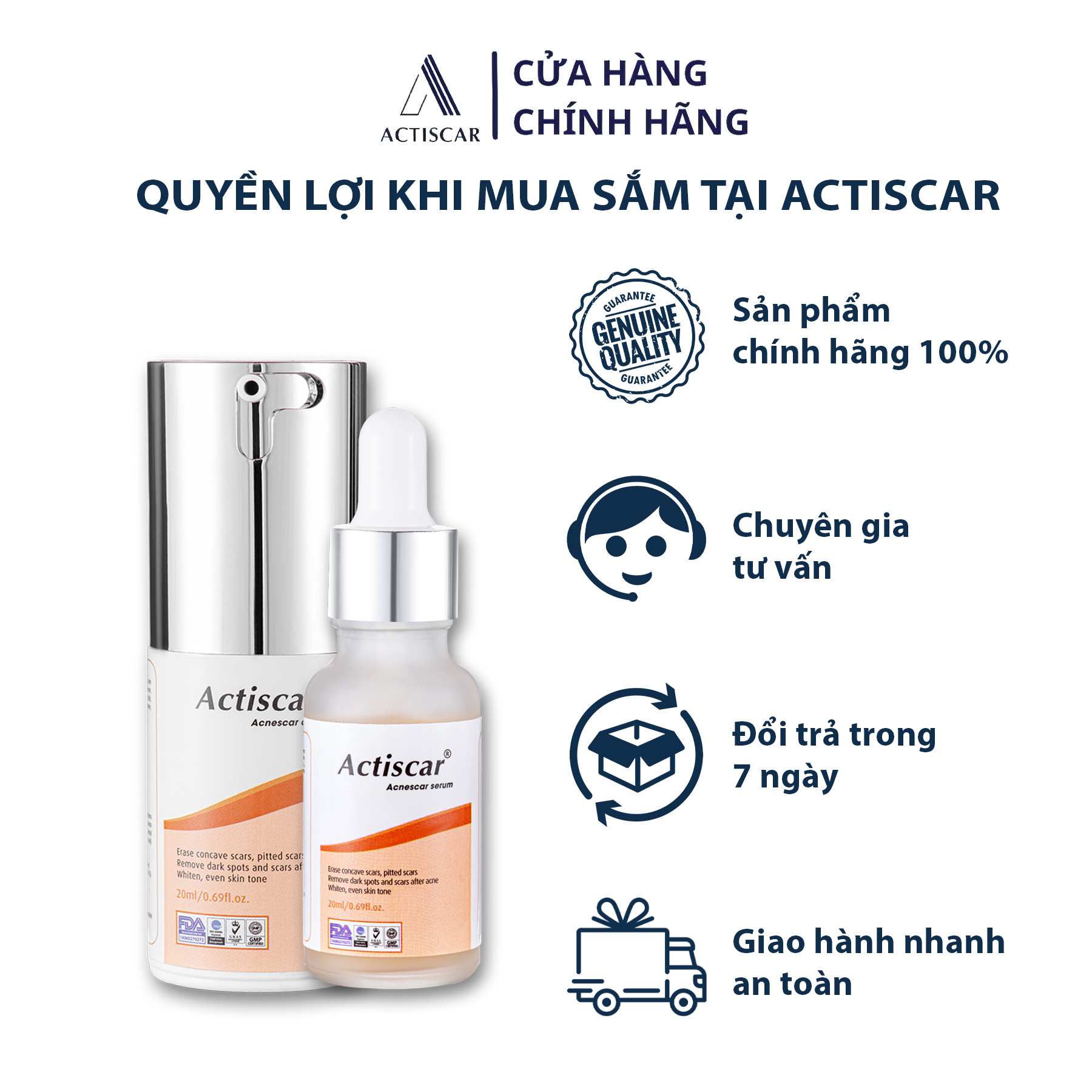 [Combo 2 Màu Cam] Kem Sẹo và Serum Actiscar Hỗ Trợ Xóa Sẹo Lõm, Sẹo Rỗ, Sẹo Thâm