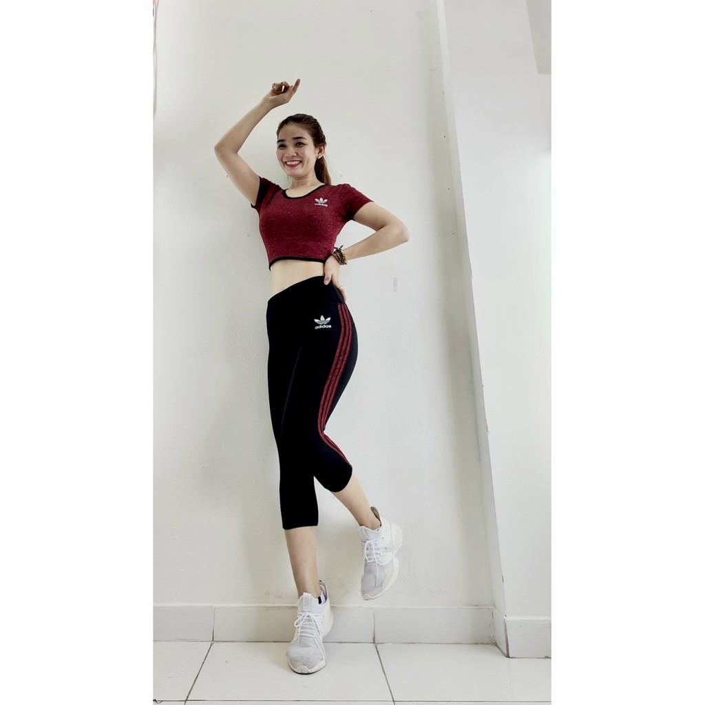 Bộ đồ tập thể thao nữ áo croptop quần lửng cao cấp tập Gym Yoga Aerobic