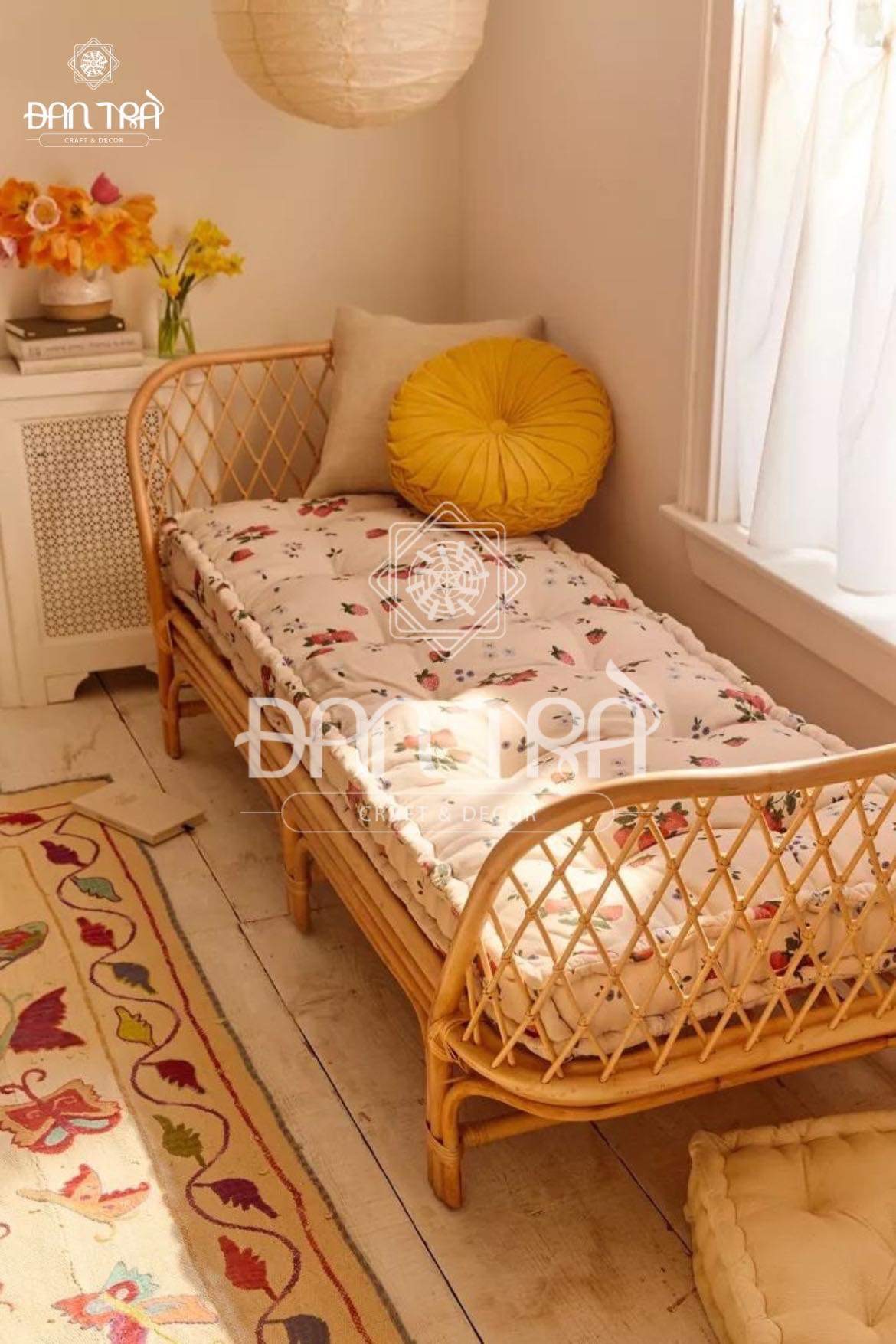 Ghế Mây Daybed 1M6- Ghế Mây Sofa Kèm Nệm - Ghế Sofa Mây Nằm Nghỉ Trưa, Ghế Thư Giãn Phòng Khách, Phòng Ngủ- Bàn Ghế Mây Tre Đan Trà