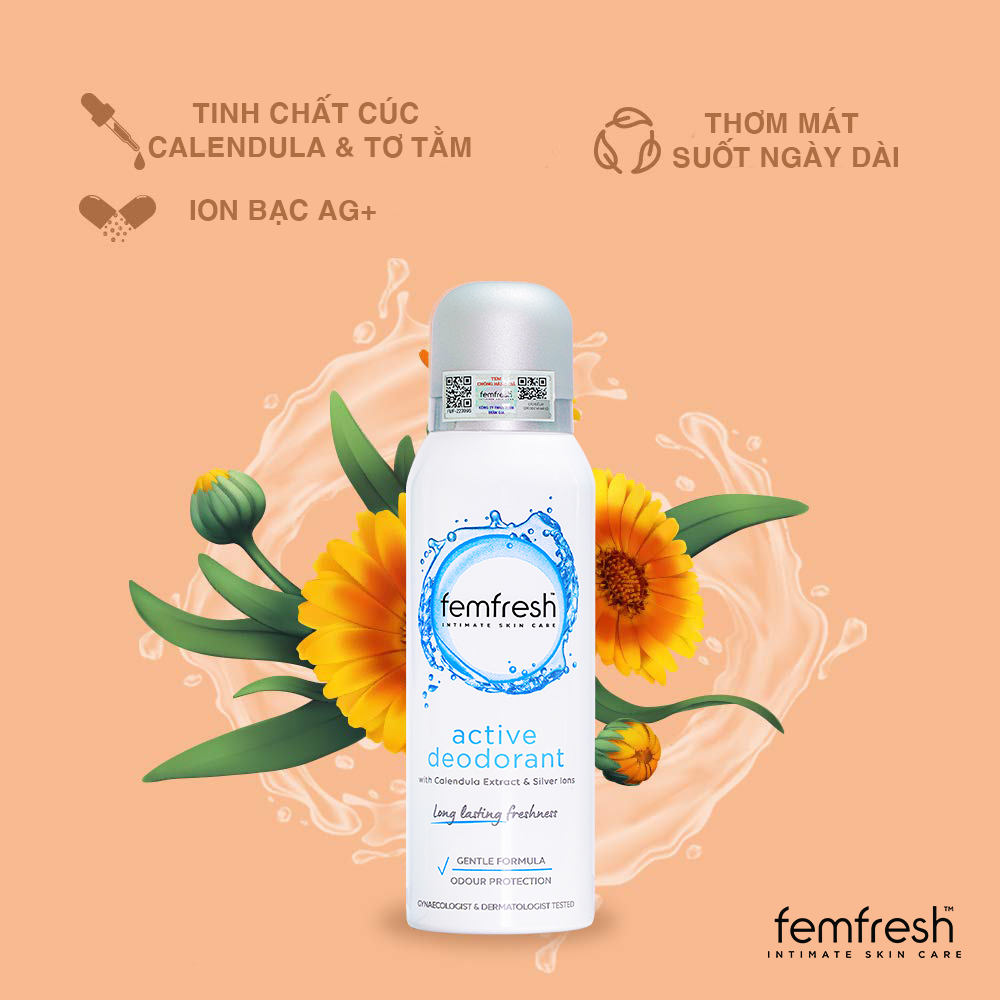 Xịt Thơm Mát, Khử Mùi "COBE" Femfresh Deodorant Spray Chứa Ion Bạc Lưu Hương Suốt 12h 125ml