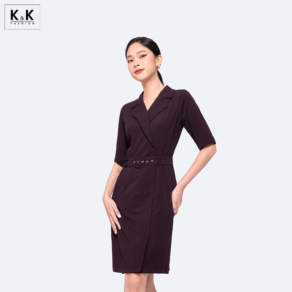 Đầm Chữ A Cổ Đan Tông Phối Thắt Lưng K&amp;K Fashion KK115-13 Chất Liệu Boil