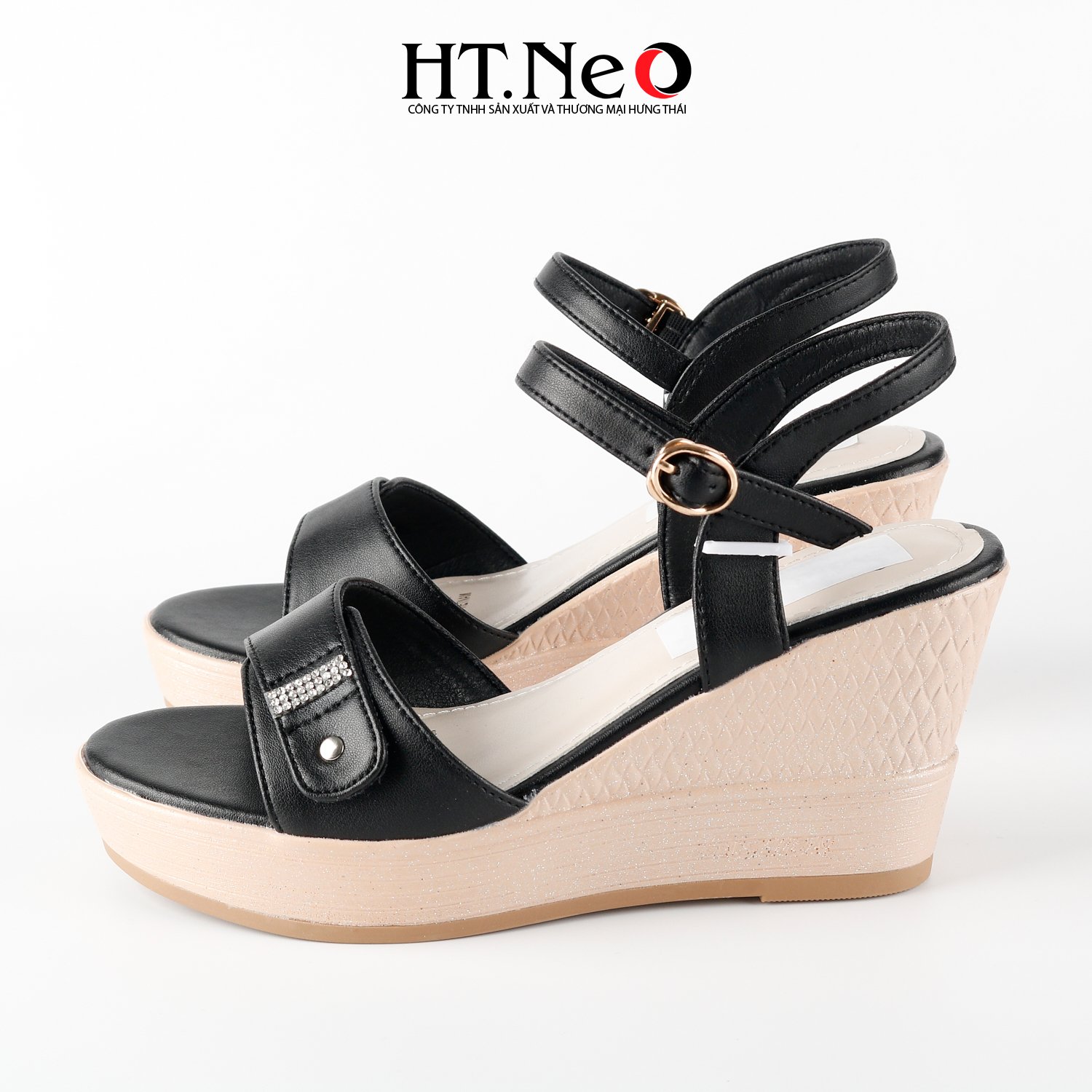 Giày Sandal Nữ, sandal nữ da thật cao cấp HT.NeO Đế Xuồng 8cm Thời Thượng Hàn Quốc
