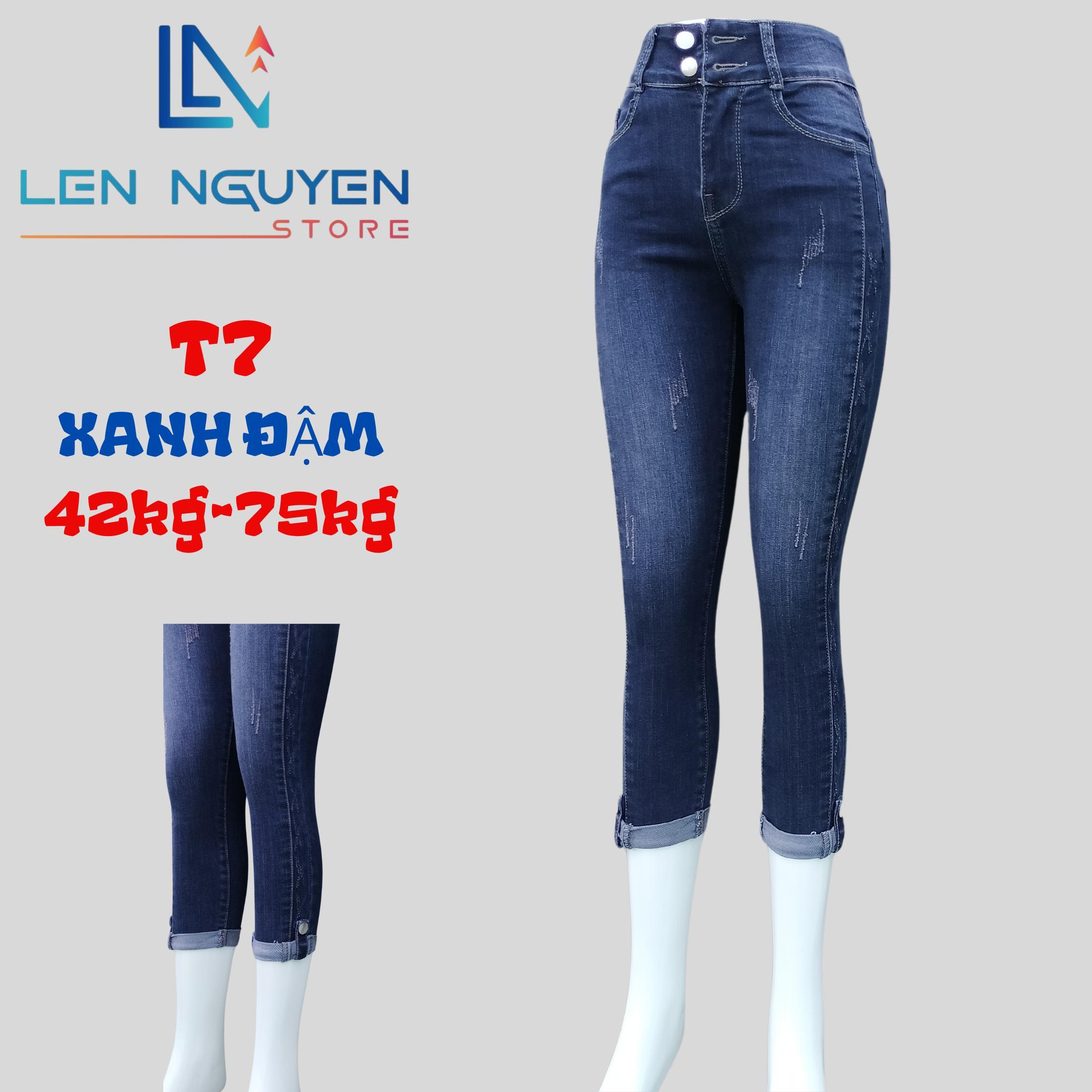 T7_Quần jean nữ, 9 tất, lưng cao, quần bò nữ dáng ôm, quần rin nữ có big size, cho 42kg đến 75kg - Xanh