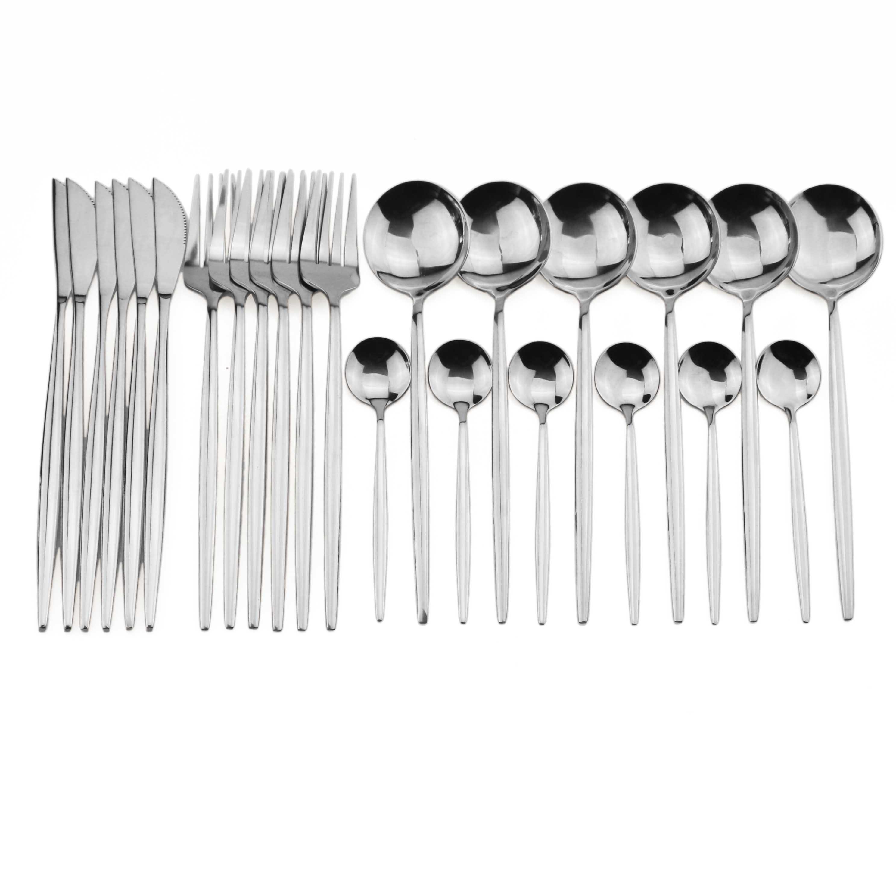 24Pcs Đen Vàng Bộ Dao Kéo Inox Chén Ăn Bộ Nhiều Màu Sắc Dao Nĩa Thìa Cà Phê Bộ Đồ Ăn Nhà Bếp Ăn Tối Kiềng Bạc