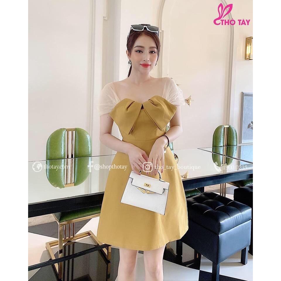 Đầm váy dự tiệc tay lưới phối nơ sang chảnh đa dạng màu sắc  thời trang nữ
