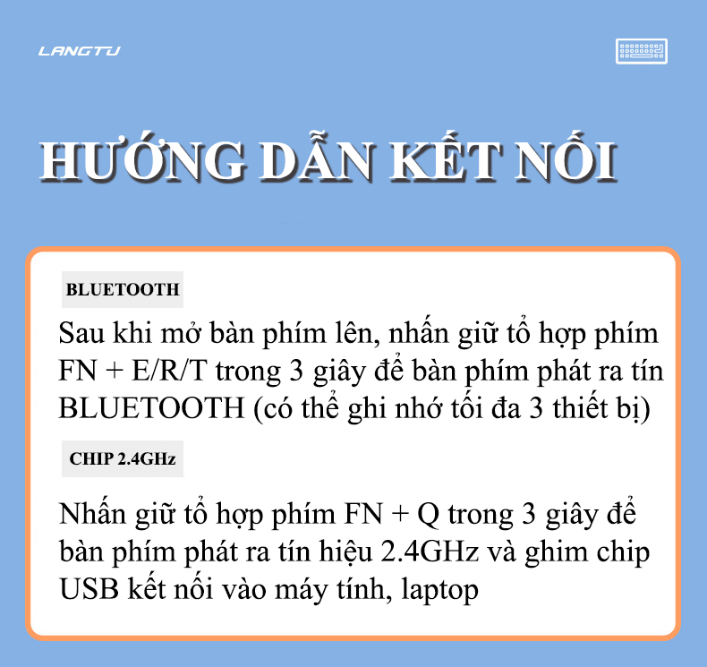 Bàn phím cơ Langtu GK65 Golden Switch với thiết kế mini 65 phím kết nối không dây qua Bluetooth và chip USB 2.4GHz có 19 chế độ LED cực đẹp - Hàng Chính Hãng