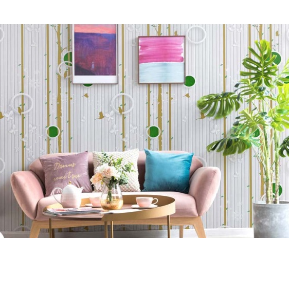 Combo 10 mét giấy dán tường, decal dán tường trang trí nhà cửa CHIM NON CÂY XANH LÁ khổ 45cm