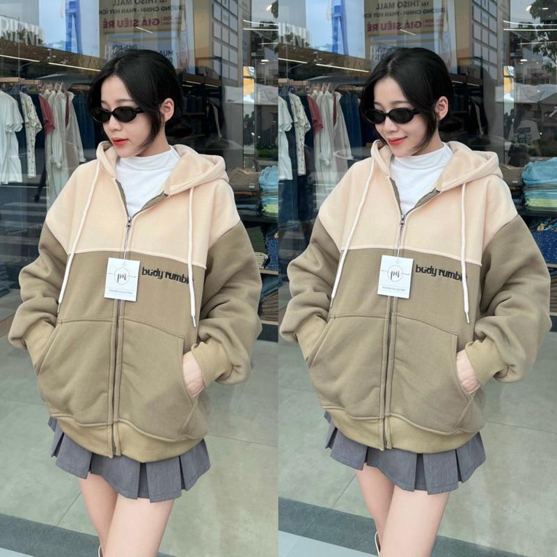 Áo khoác nỉ nỉ dệt thêu BUD cute phong cách-A2114 - Hồng Kem