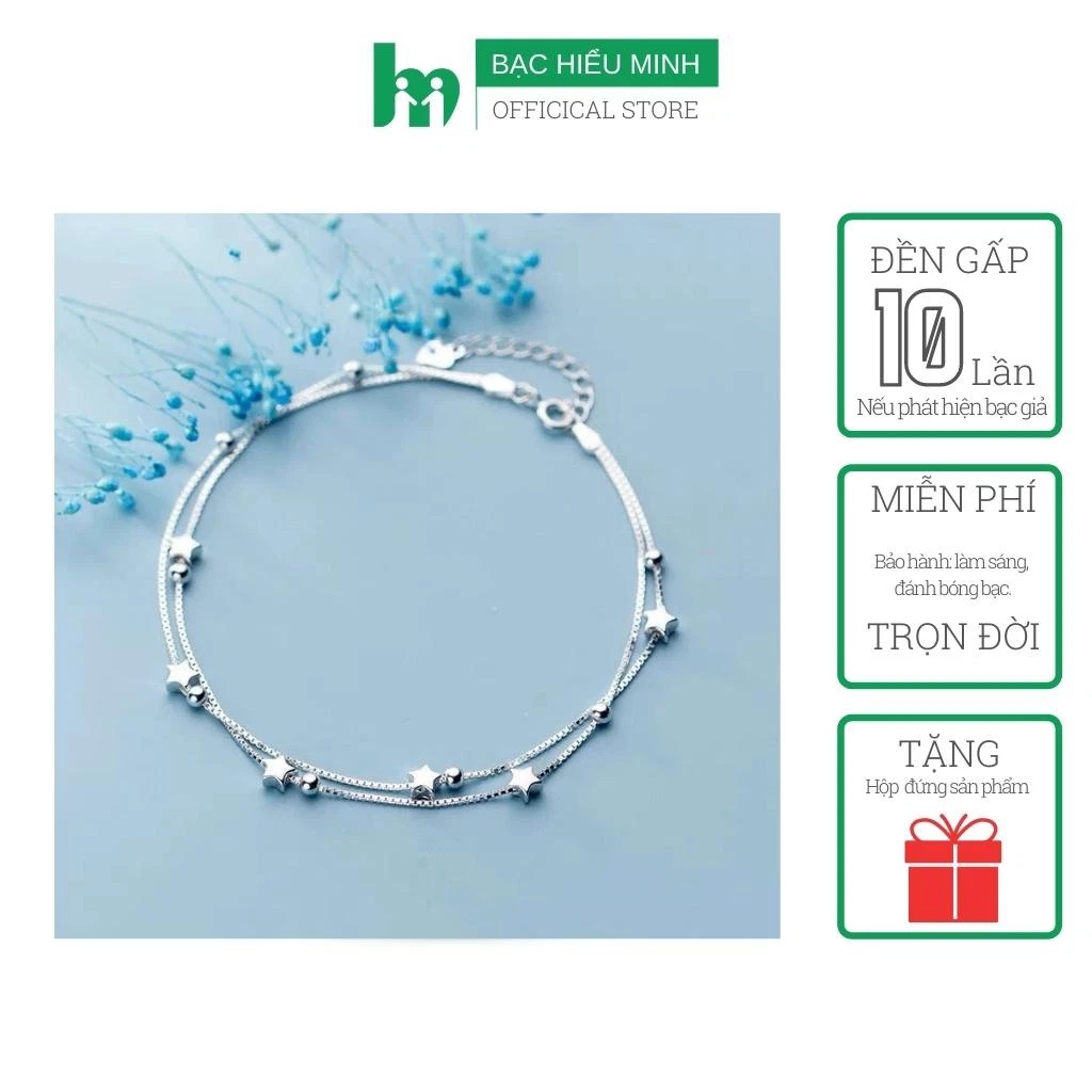 Lắc Chân Nữ Bạc Ý Bạc Hiểu Minh LC134 Dây Kép Ngôi Sao