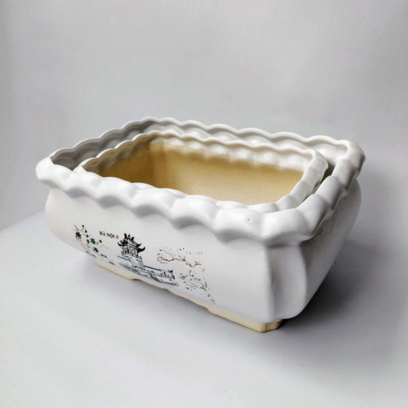 Chậu sứ trồng cây to hình chữ nhật, chậu trồng các cây nội thất, cây văn phòng đẹp, gốm sứ Bát Tràng đẹp
