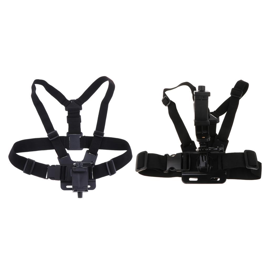 2x Chest Adjustable Strap Outdoor Holder with Clip for Smartphone Black