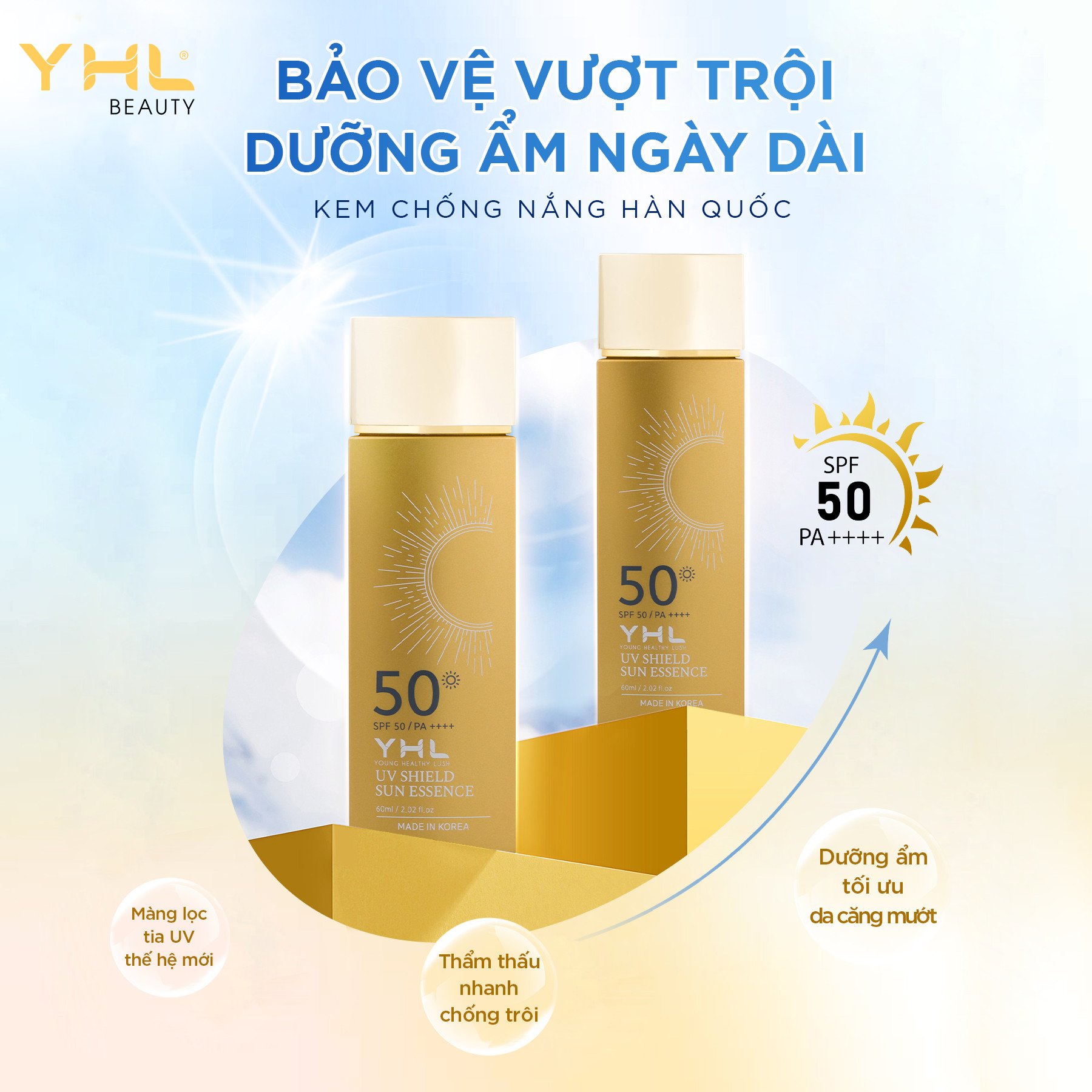 Kem chống nắng Hàn Quốc YHL 60ml giúp dưỡng ẩm chống tia UV với chức năng SPF 50+ và PA++++