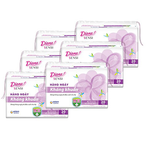Bộ 6 gói băng vệ sinh Diana hàng ngày kháng khuẩn gói 20 miếng