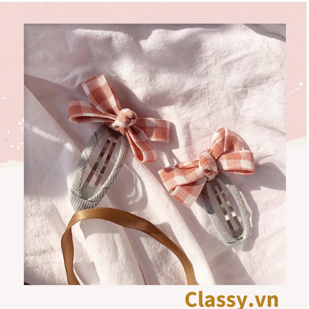Bộ 02 chiếc Kẹp tóc nơ Classy kẻ sọc nhiều màu phong cách hàn quốc dễ thương PK1017