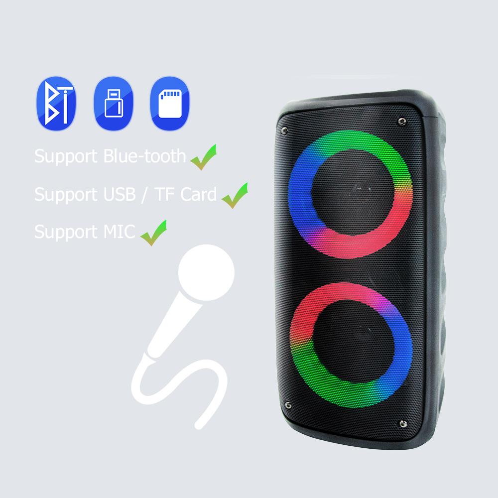 Loa tiệc tùng đôi 4'' Bluetooth Loa không dây di động ngoài trời Hỗ trợ cột nhạc MIC Đài FM Thẻ USB TF Đèn LED Màu sắc: Loa BT ngoài trời