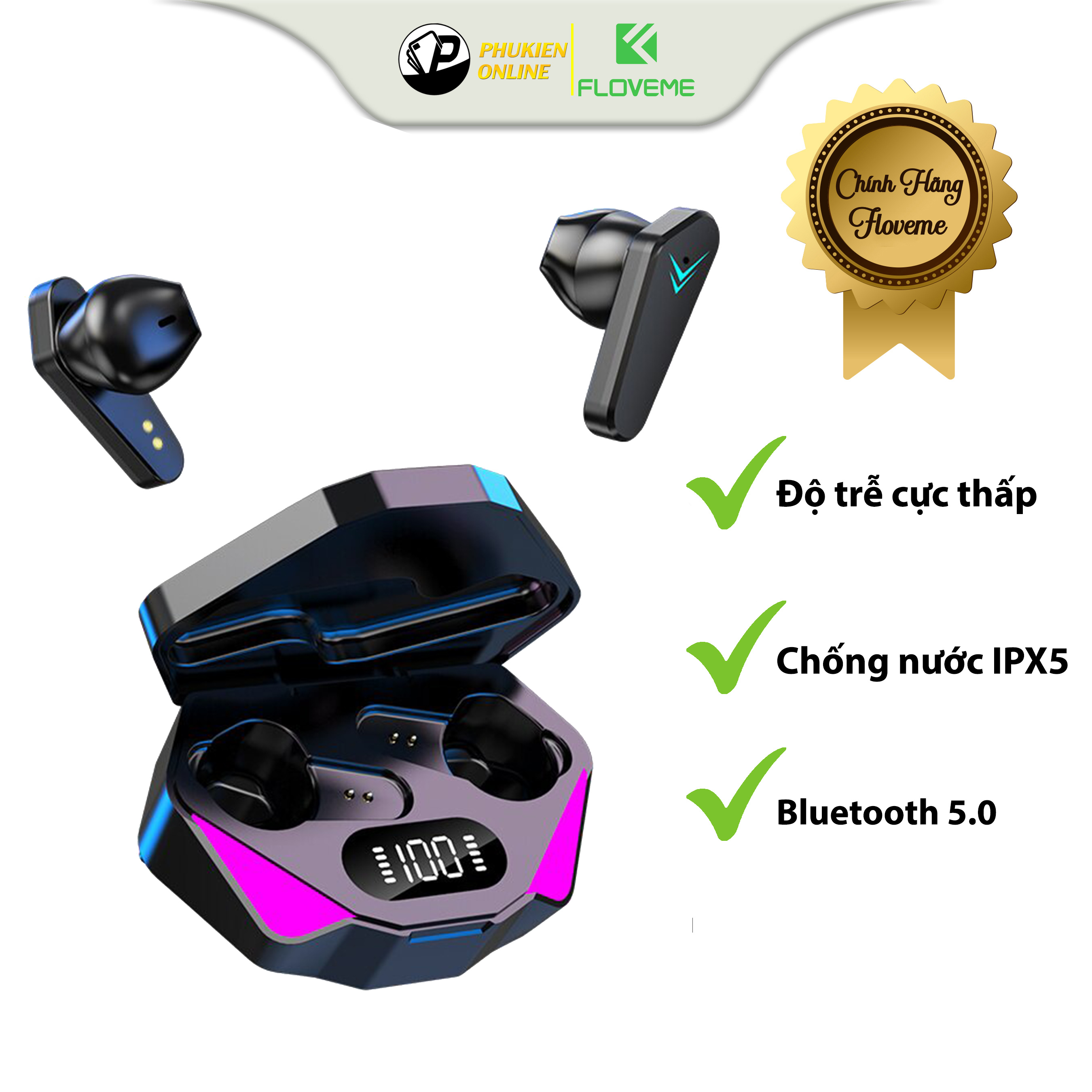 Tai nghe gaming X15 TWS FLOVEME - Bluetooth 5.0 Micro cảm ứng chơi game - Chống thấm nước - Giảm tiếng ồn - Hàng chính hãng