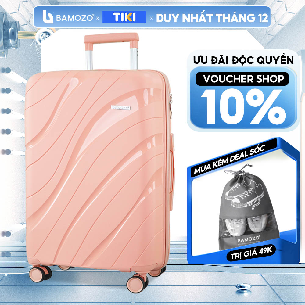 Vali Du Lịch Nancy Bamozo Nhựa Pp Cao Cấp, Vali Kéo Du Lịch Chống Va Đập - Bảo Hành 5 Năm. - Hồng Nhạt - 28Inch