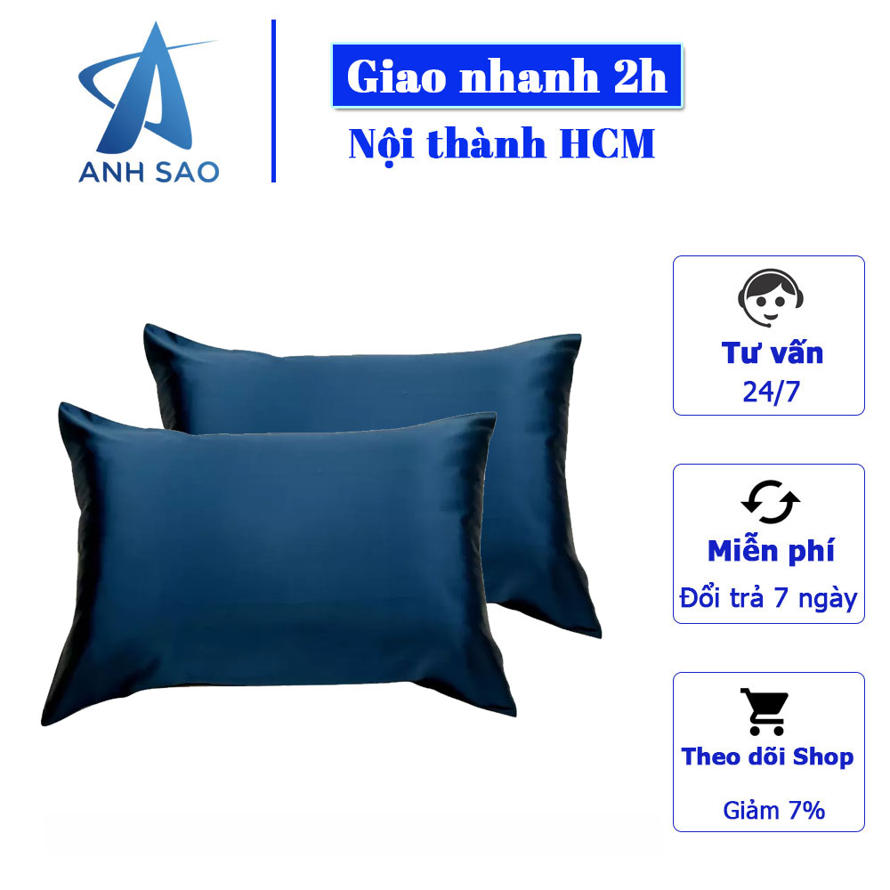 Cặp Vỏ Gối Lụa Cao Cấp A - 50X70Cm Hoặc 60X80Cm - Mềm Mịn Mát Lạnh - Xanh Dương - 60X80Cm