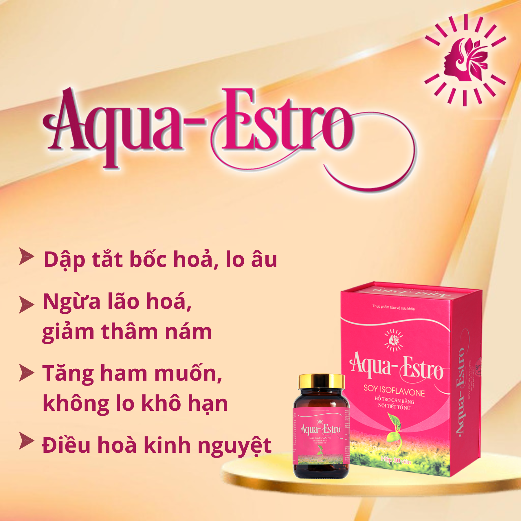 Viên uống nội tiết tố nữ Aqua Estro 30v. Hỗ trợ tăng nội tiết tố nữ, cải thiện triệu chứng tiền mãn kinh, mãn kinh