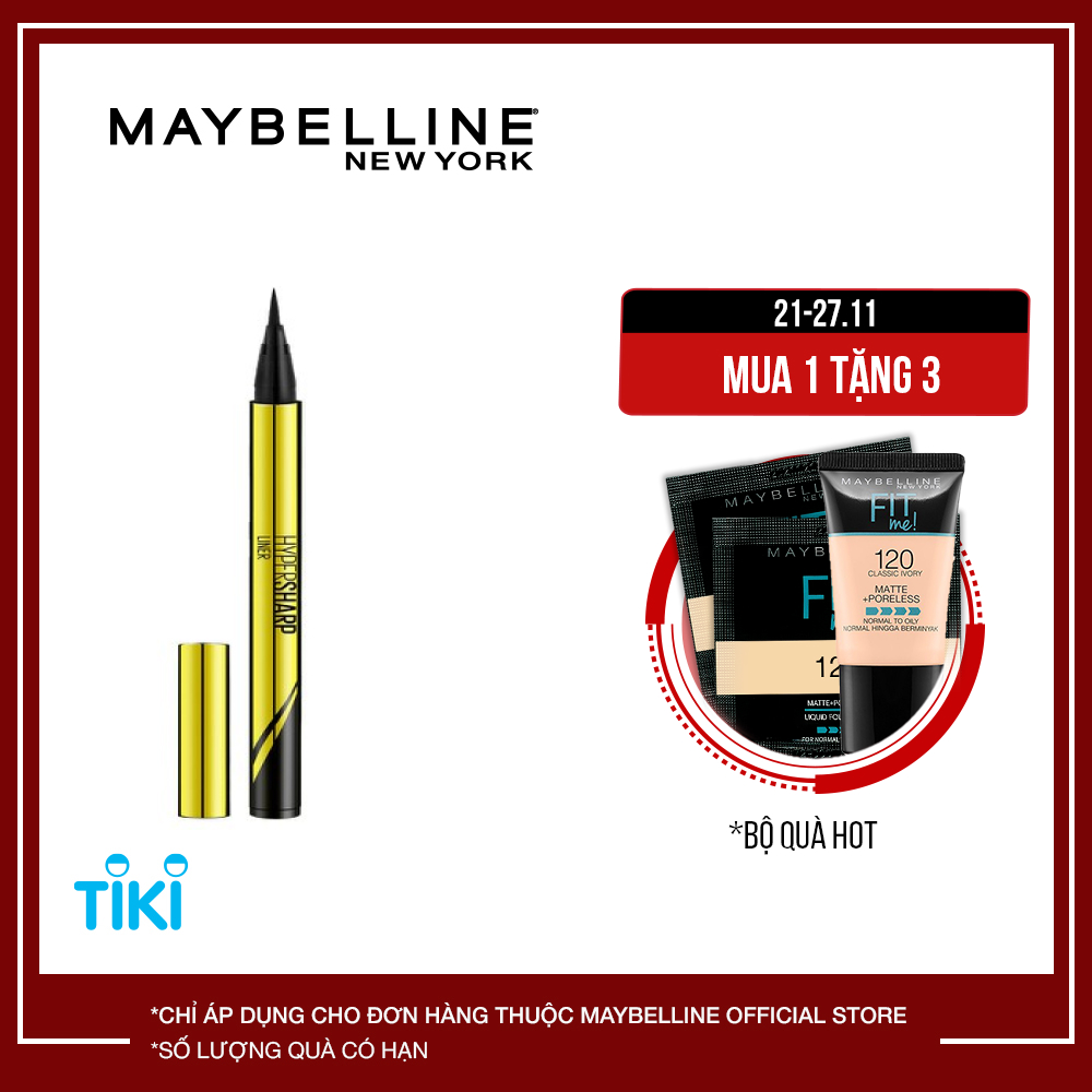 Bút Kẻ Mắt Nước Siêu Sắc Mảnh Không Lem Không Trôi Maybelline New York HyperSharp Liner Đen 0.5g