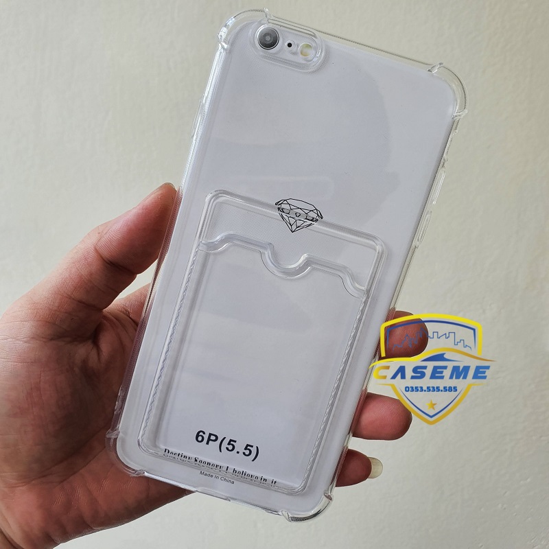 Ốp chống sốc kèm ngăn ví đựng thẻ dành cho iPhone 6 Plus, 6s Plus silicon trong suốt cao cấp