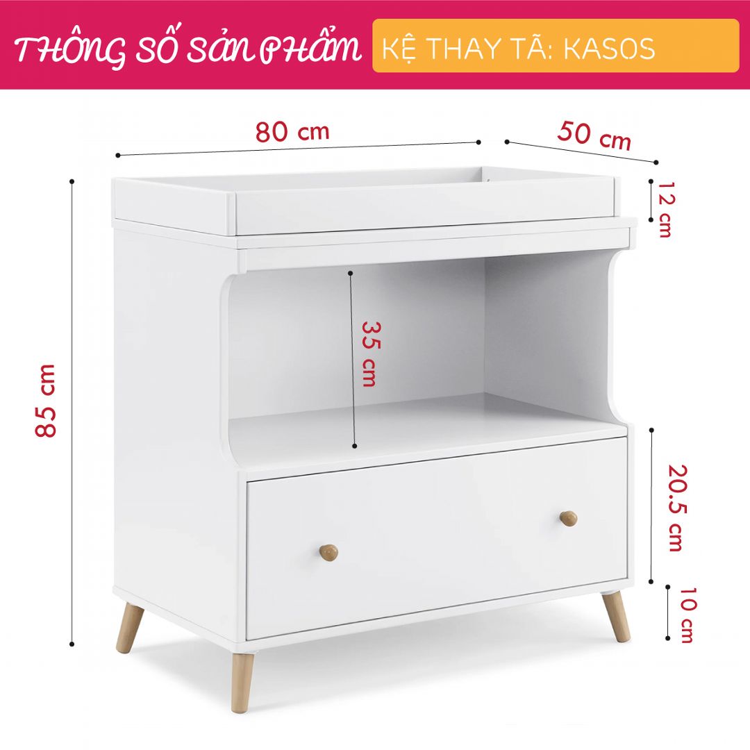 Kệ gỗ thay tã cho bé SMLIFE Kasos | Gỗ MDF dày 17mm chống ẩm | D80xR50xC85cm