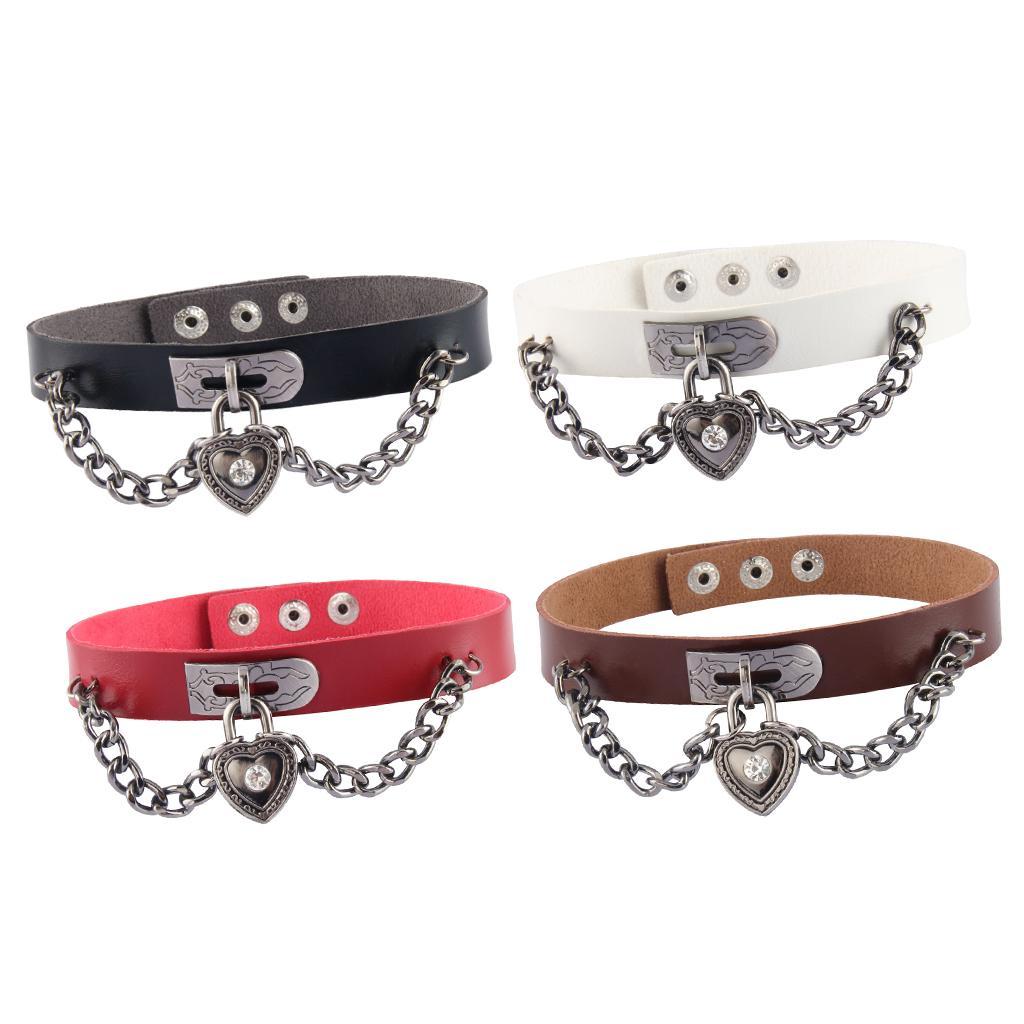 Vintage Fashion PU Choker Necklace Love Heart Alloy Pendant Collar