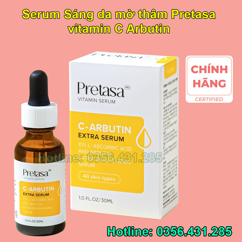 Serum Sáng da mờ thâm PRETASA vitamin C Arbutin Extra Serum - Hàng Chính Hãng