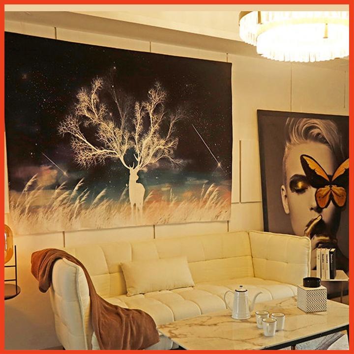 Tranh vải treo tường - Thảm vải đa năng hình nai rừng ma mị, decor phòng siêu đẹp