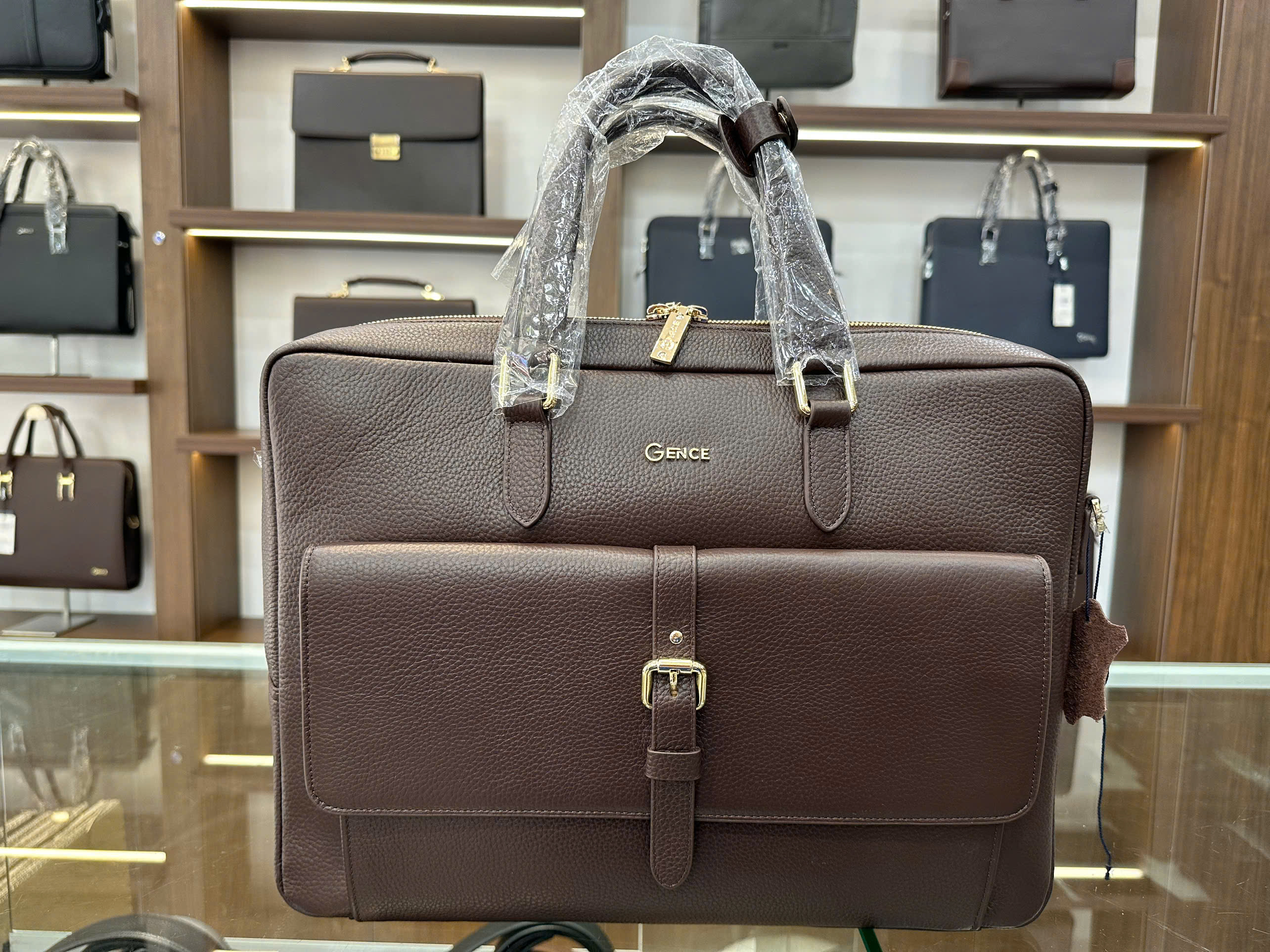 Túi Xách Da Nam Công Sở Chính Hãng GENCE GCE30 Da Bò Mềm Cao Cấp Màu Nâu Có Dây Đeo Vai